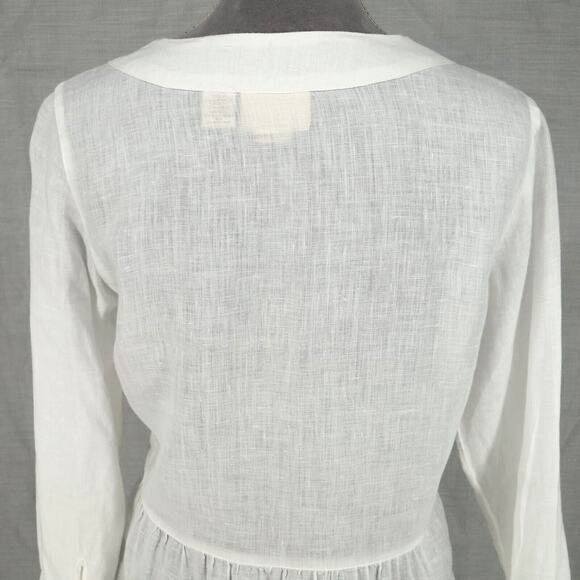Cynthia Rowley Top Womens XS White Linen Semi Sheer Blouse Faux Wrap Beach - Picture 9 of 13